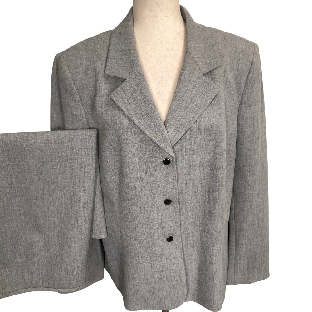 Le Suit Skirt Set Womens 18 Gray 2‎ Button Neutral Office Minimalist Careerwear